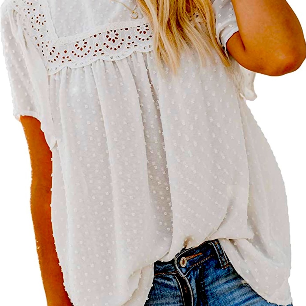 Lace Crochet Pom Pom Flowy Blouse